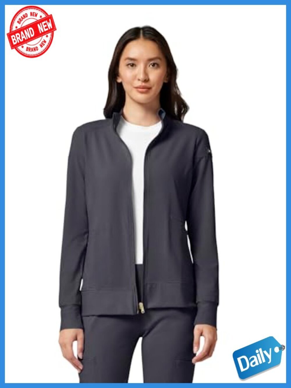 Women's Scrub Jacket with Zip Front, 360° Stretch, Moisture-Wicking, Knit